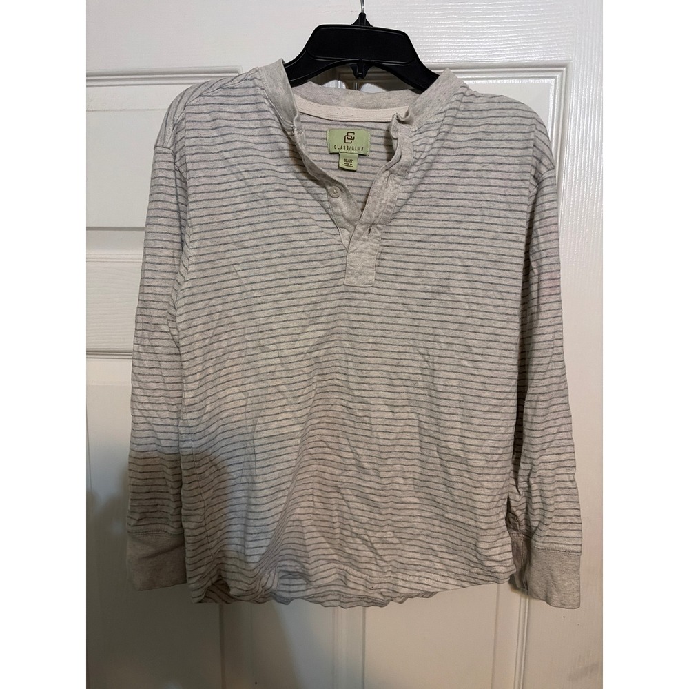 Class Club Boys Gray Striped Long Sleeve Henley Shirt Size 10/12 Casual Top